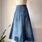 70s Patchwork Denim Midi Skirt / XS