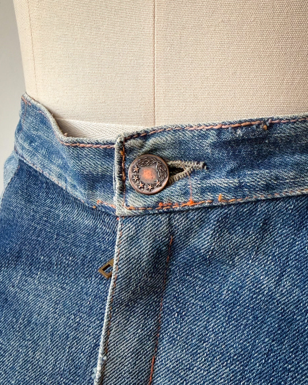70s Patchwork Denim Midi Skirt / XS