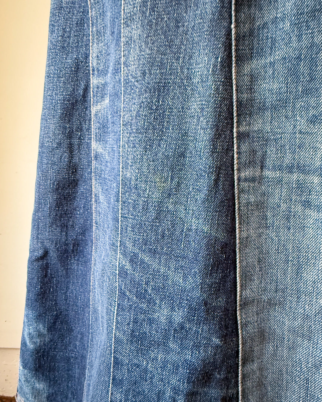 70s Patchwork Denim Midi Skirt / XS