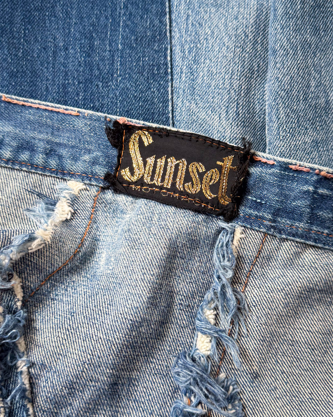 70s Patchwork Denim Midi Skirt / XS