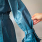 70s Peacock Blue Belted Leather Long Trench Coat / S