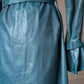 70s Peacock Blue Belted Leather Long Trench Coat / S