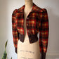 70s Puff Sleeve Plaid Corduroy Cropped Jacket / S