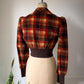 70s Puff Sleeve Plaid Corduroy Cropped Jacket / S