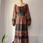 70s Floral Cotton Mixed Print Off-Shoulder Peasant Maxi Dress / M