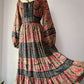 70s Floral Cotton Mixed Print Off-Shoulder Peasant Maxi Dress / M