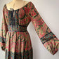 70s Floral Cotton Mixed Print Off-Shoulder Peasant Maxi Dress / M