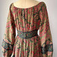 70s Floral Cotton Mixed Print Off-Shoulder Peasant Maxi Dress / M
