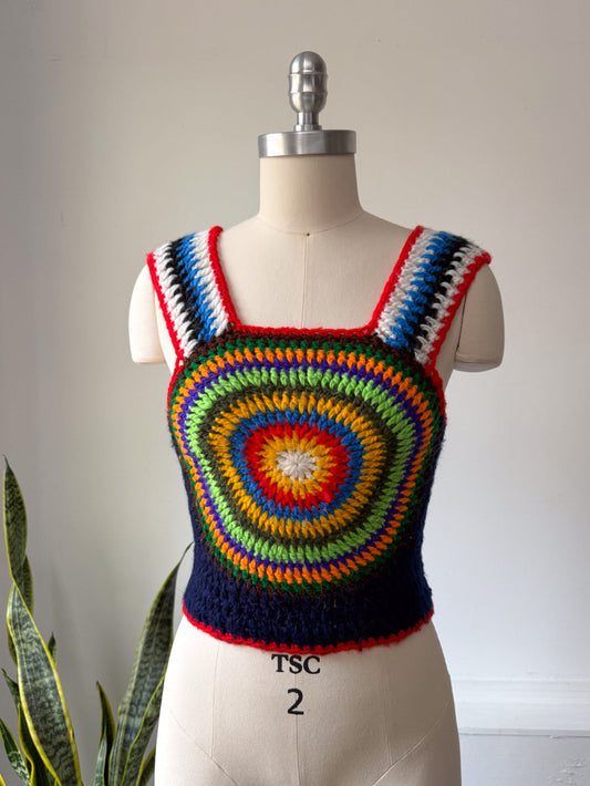 70s Rainbow Crochet Crop Top / XS-S