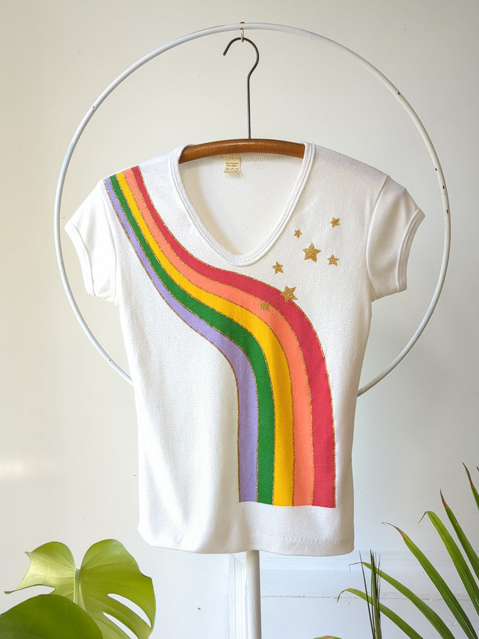 70s Deadstock Rainbow Glitter Tee / S