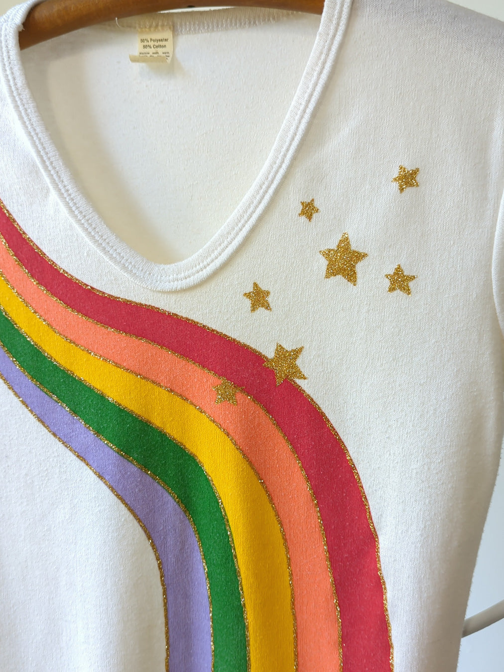 70s Deadstock Rainbow Glitter Tee / S