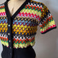 70s Rainbow Knit Cropped Cardigan Top / S