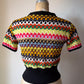 70s Rainbow Knit Cropped Cardigan Top / S
