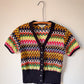 70s Rainbow Knit Cropped Cardigan Top / S
