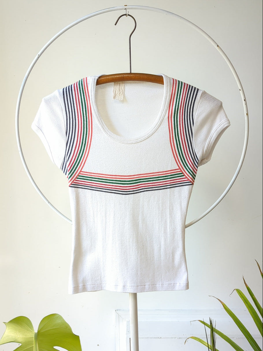 70s French Cut Striped Tee / XS-S