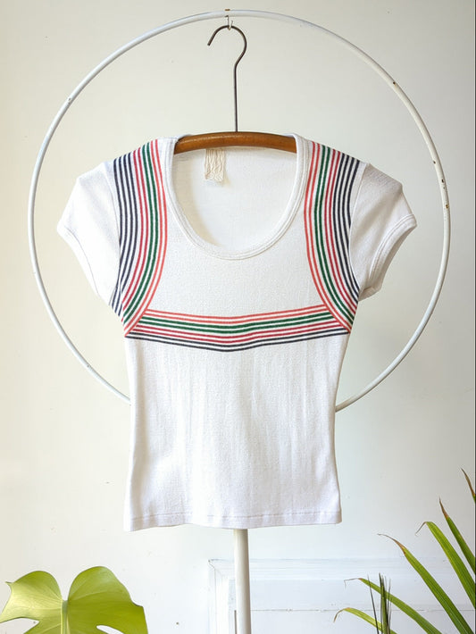 70s French Cut Rainbow Striped Tee / XS-S