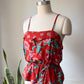 70s Red Floral Top / S