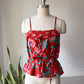 70s Red Floral Top / S