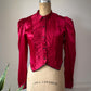 70s Vampiric Red Satin Collared Crop Blouse Top / S