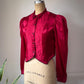 70s Vampiric Red Satin Collared Crop Blouse Top / S