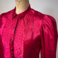 70s Vampiric Red Satin Collared Crop Blouse Top / S