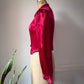 70s Vampiric Red Satin Collared Crop Blouse Top / S