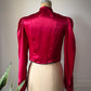 70s Vampiric Red Satin Collared Crop Blouse Top / S