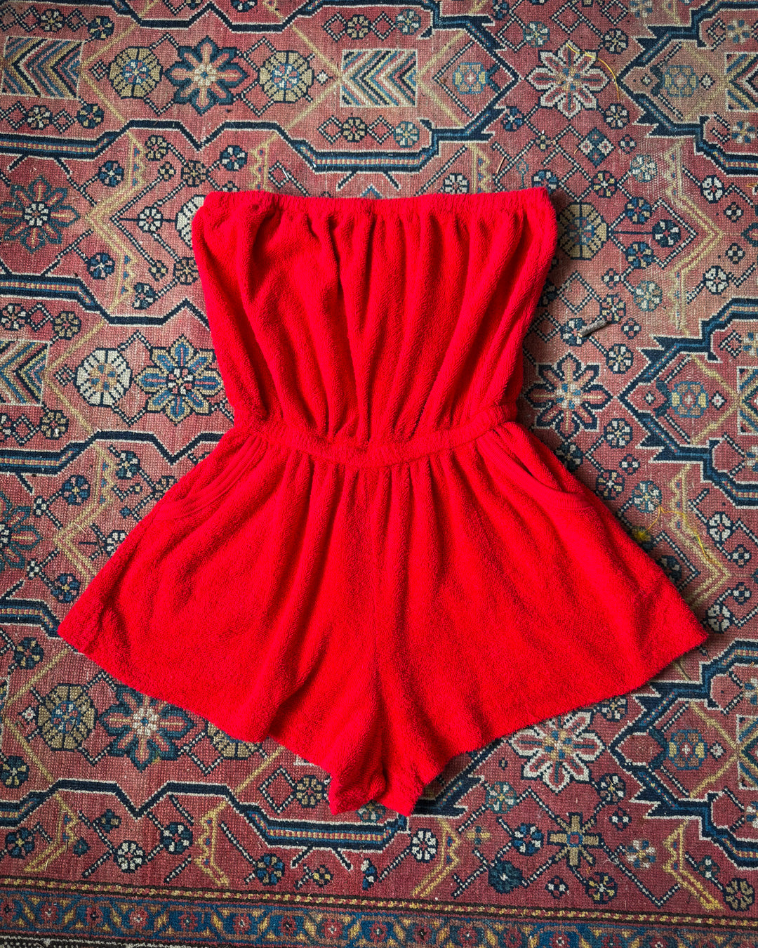 70s Red Terry Cloth Romper / XS-S