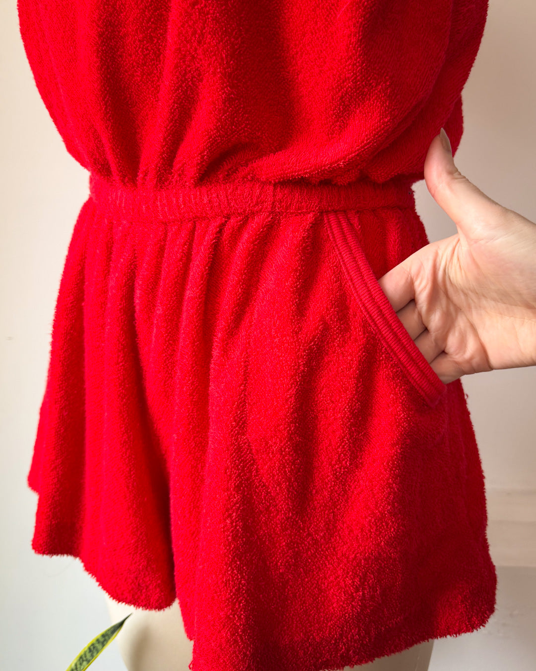 70s Red Terry Cloth Romper / XS-S
