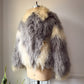 70s Ivory & Gray Shaggy Tibetan Lamb Fur Batwing Sleeve Coat / S-XL