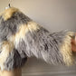 70s Ivory & Gray Shaggy Tibetan Lamb Fur Batwing Sleeve Coat / S-XL