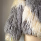 70s Ivory & Gray Shaggy Tibetan Lamb Fur Batwing Sleeve Coat / S-XL