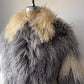 70s Ivory & Gray Shaggy Tibetan Lamb Fur Batwing Sleeve Coat / S-XL