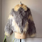 70s Ivory & Gray Shaggy Tibetan Lamb Fur Batwing Sleeve Coat / S-XL