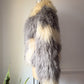 70s Ivory & Gray Shaggy Tibetan Lamb Fur Batwing Sleeve Coat / S-XL