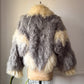 70s Ivory & Gray Shaggy Tibetan Lamb Fur Batwing Sleeve Coat / S-XL