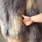 70s Ivory & Gray Shaggy Tibetan Lamb Fur Batwing Sleeve Coat / S-XL