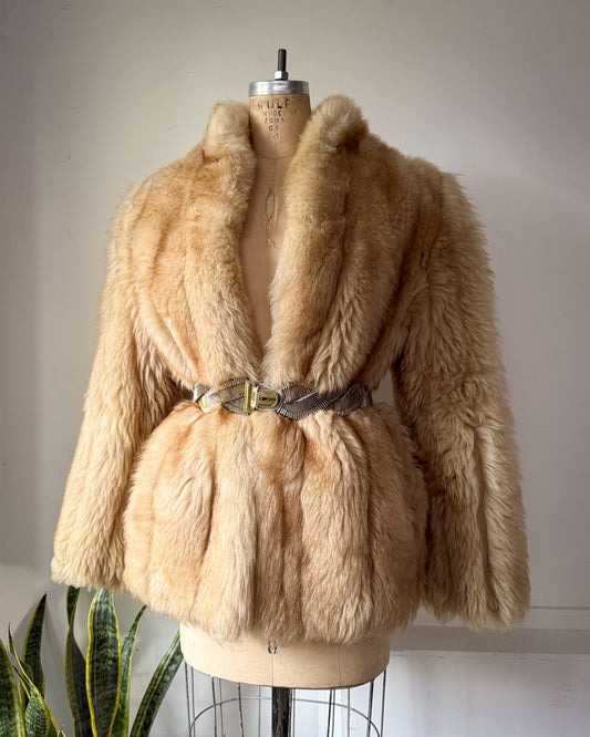 70s Natural Sheep Fur Coat / S-M