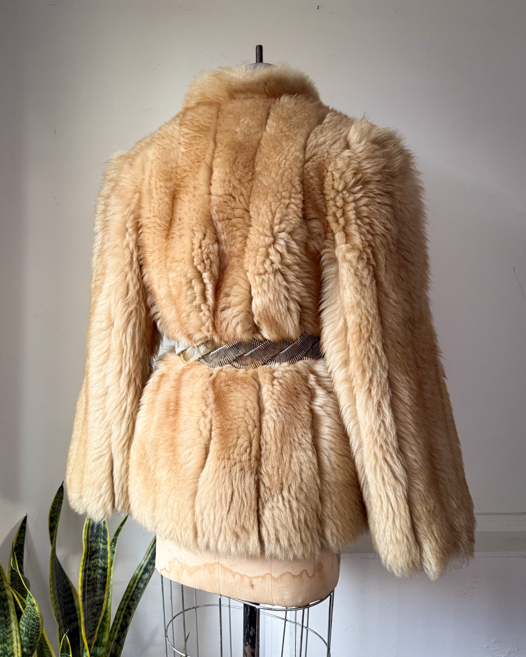 70s Natural Sheep Fur Coat / S-M