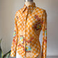 70s Sheer Checkered Shirt / M