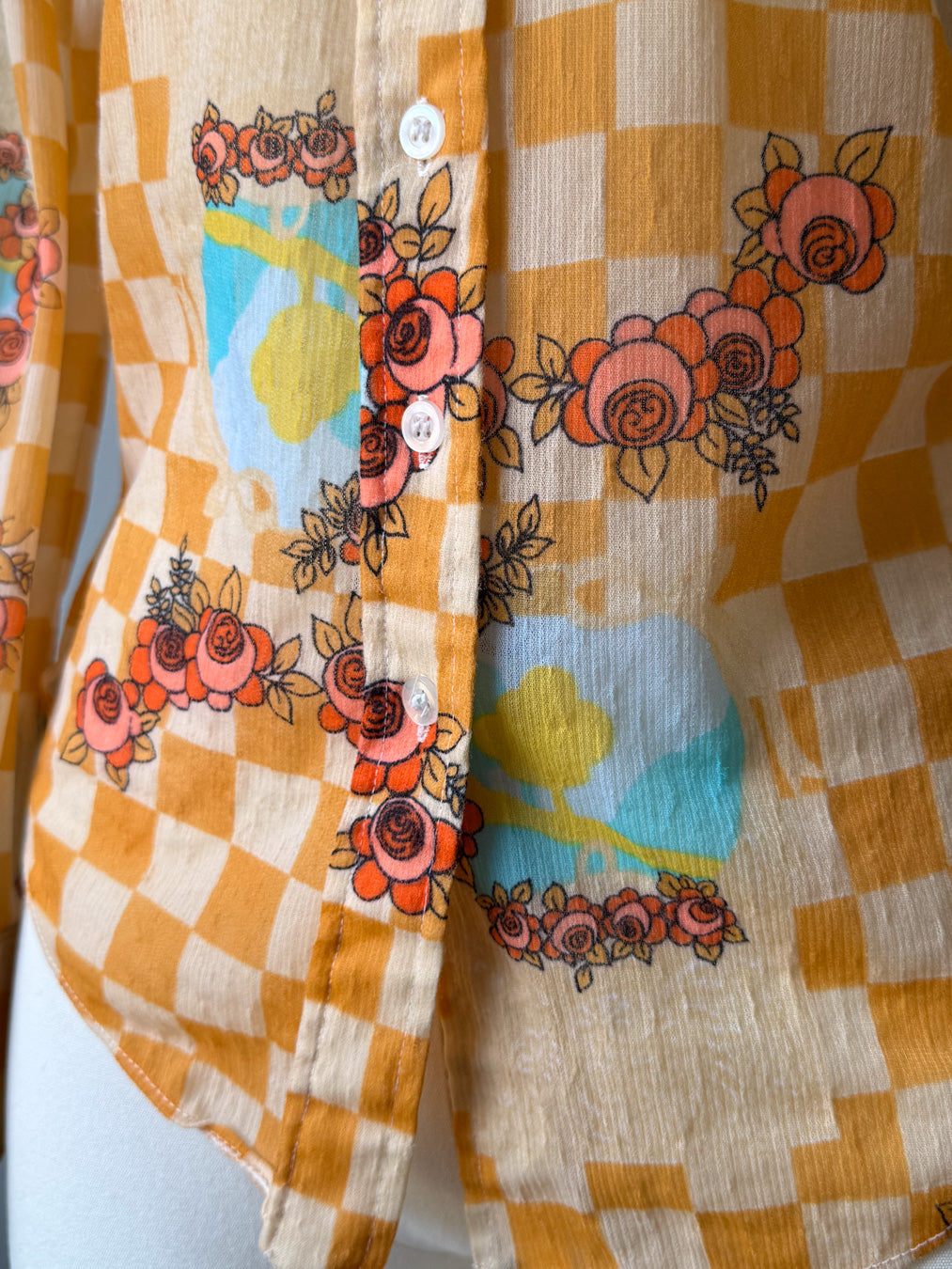 70s Sheer Checkered Shirt / M