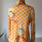 70s Sheer Checkered Shirt / M