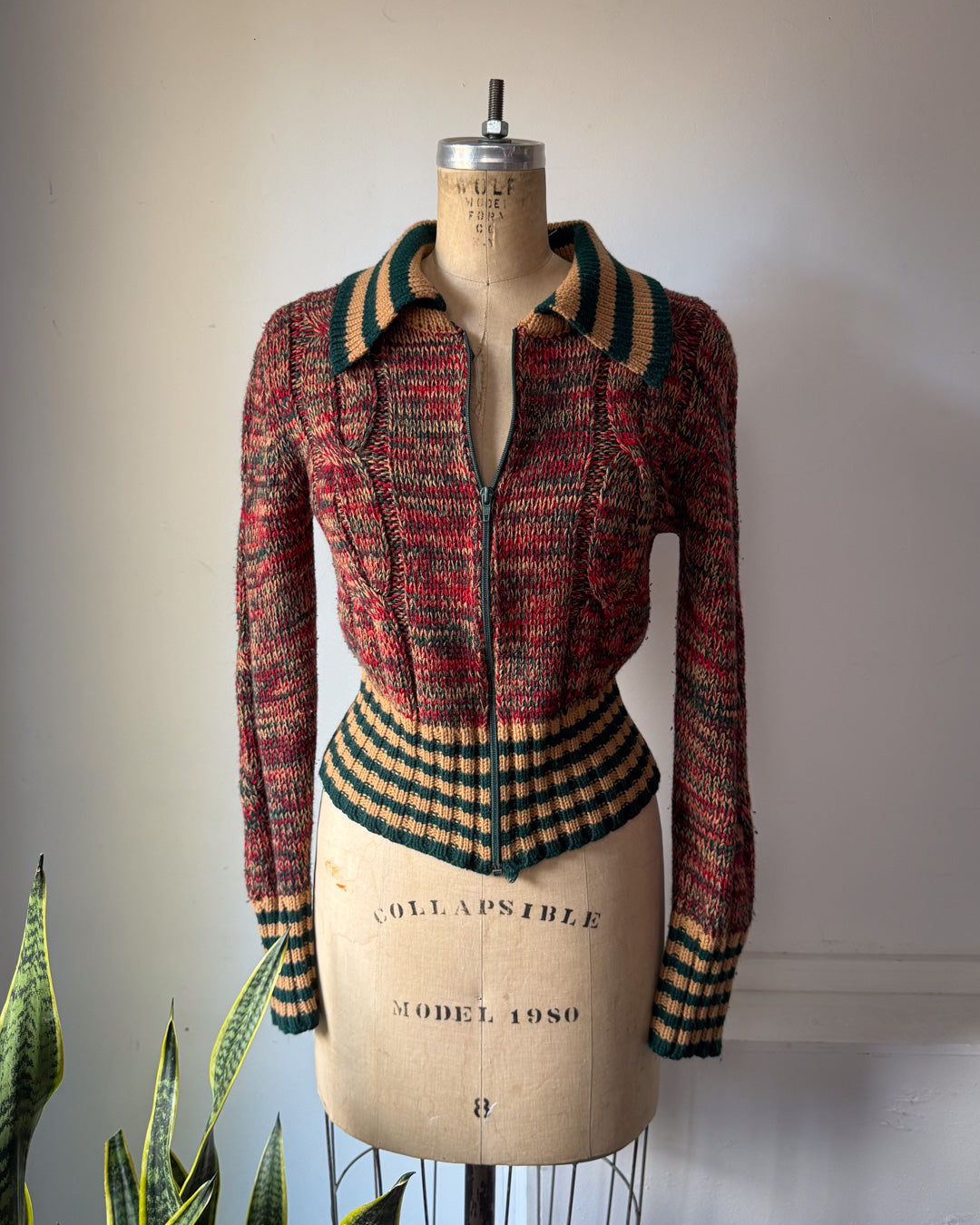 70s Striped Knit Sweater Jacket / S-M
