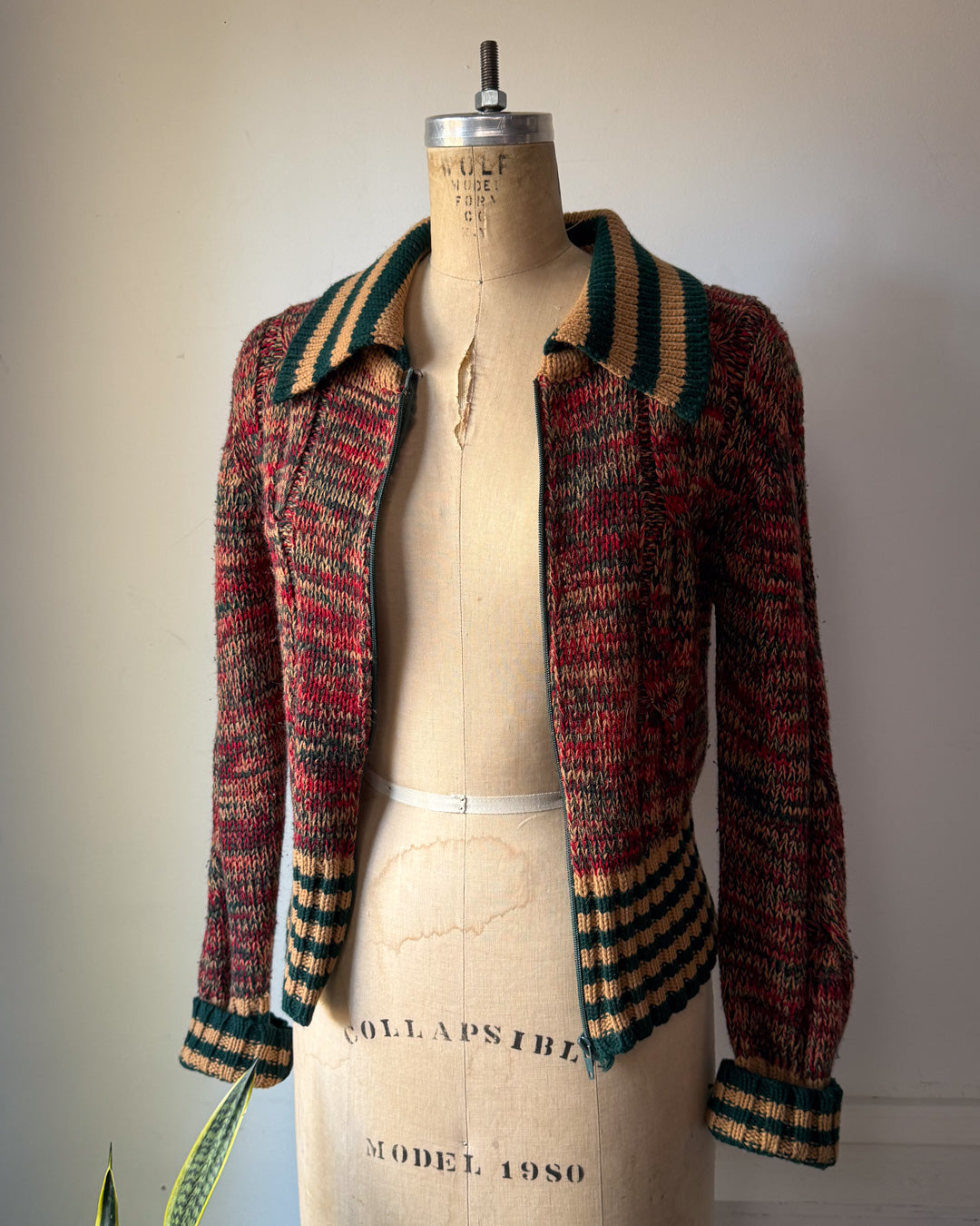 70s Striped Knit Sweater Jacket / S-M
