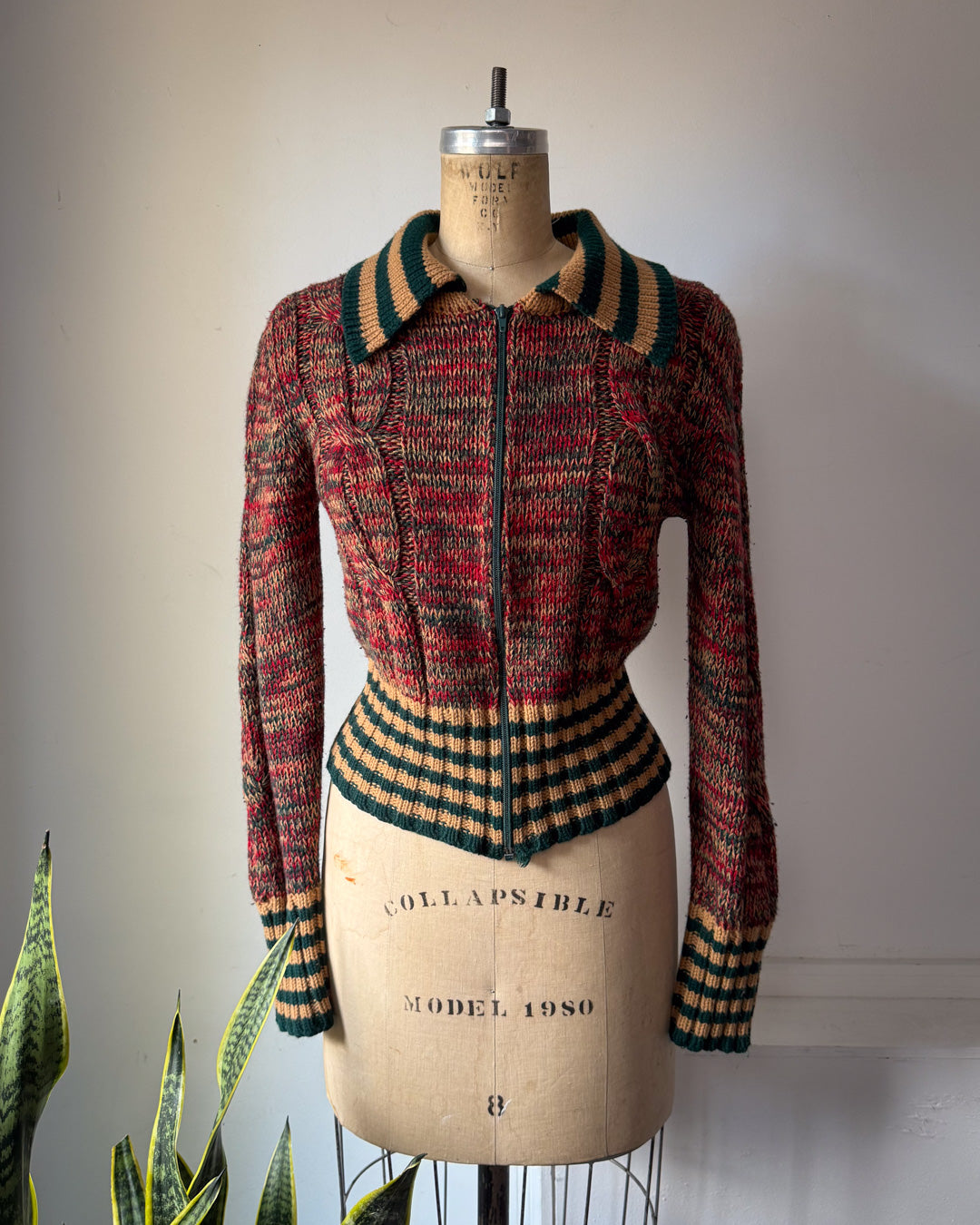 70s Striped Knit Sweater Jacket / S-M