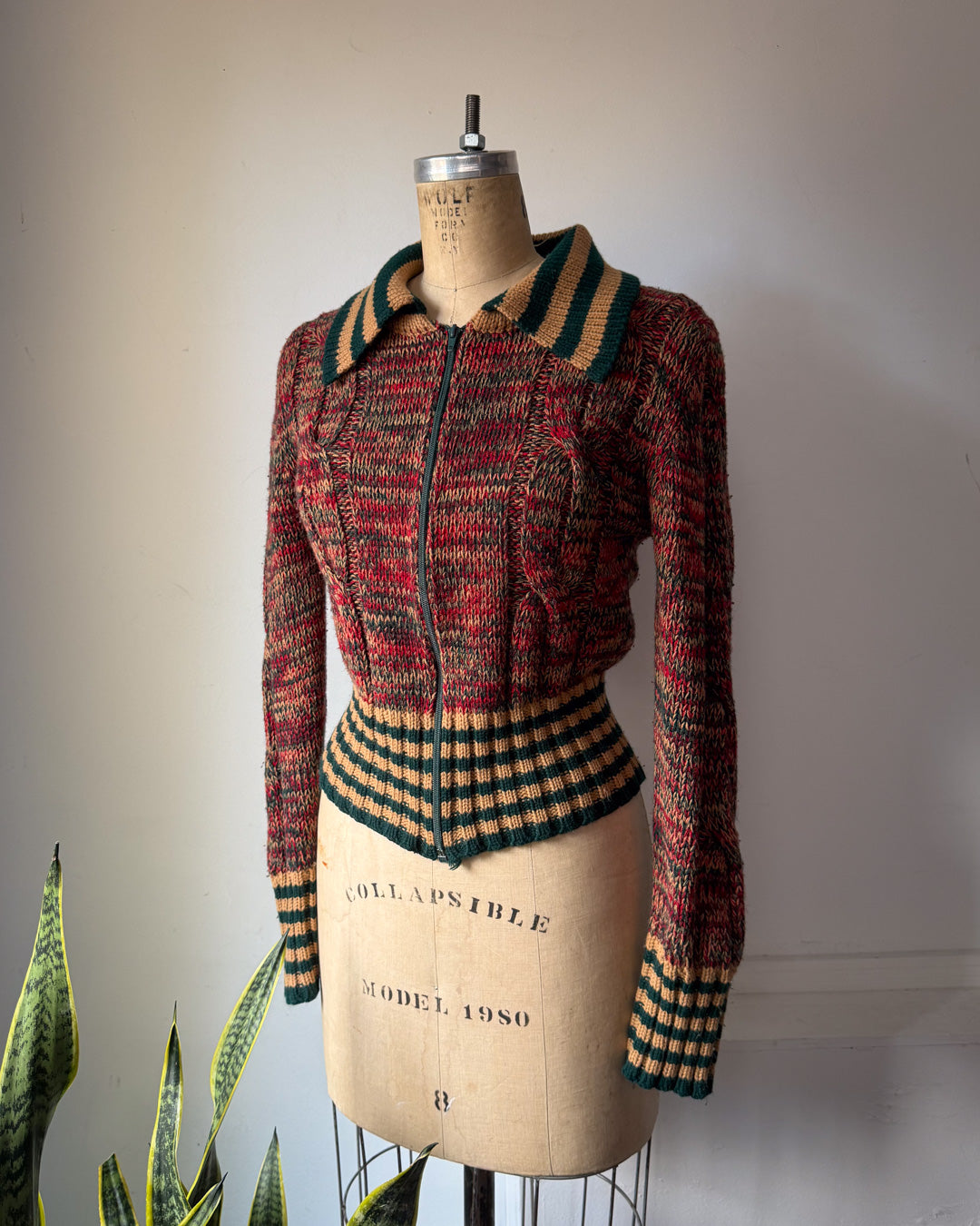 70s Striped Knit Sweater Jacket / S-M