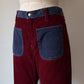 70s Two Tone Burgundy & Blue Colorblock Flare Pants / M