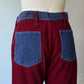 70s Two Tone Burgundy & Blue Colorblock Flare Pants / M
