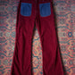70s Two Tone Burgundy & Blue Colorblock Flare Pants / M