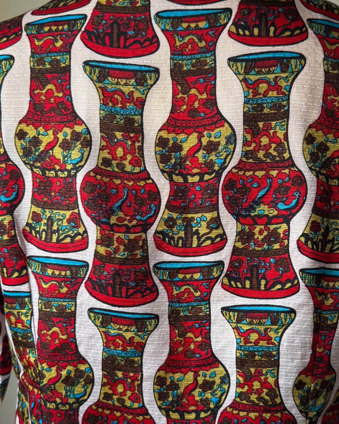 70s Colorful Vase Print Collared Disco Shirt / S